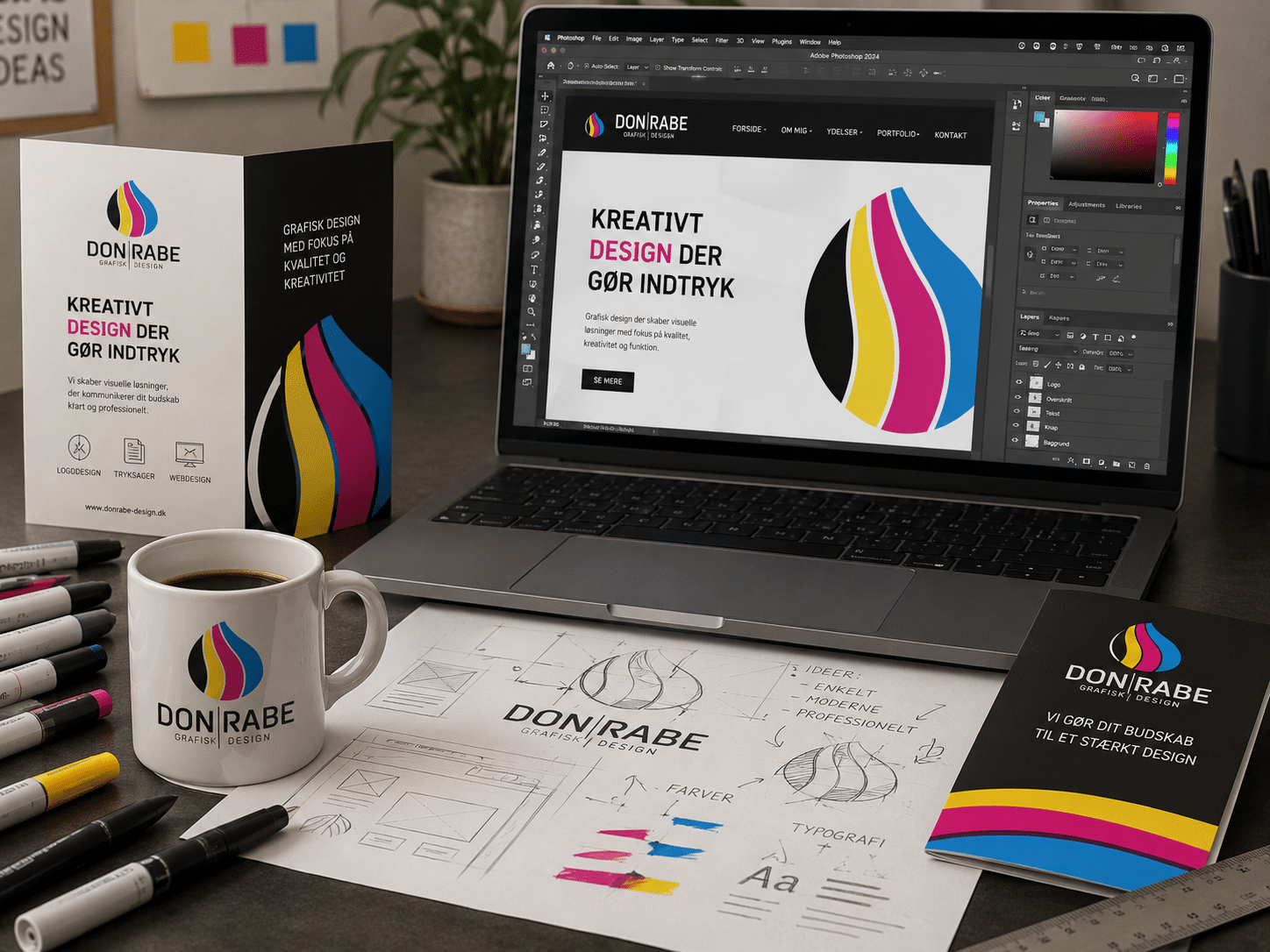Billedet viser grafisk design proces igang hos Don Rabe Grafisk Design
